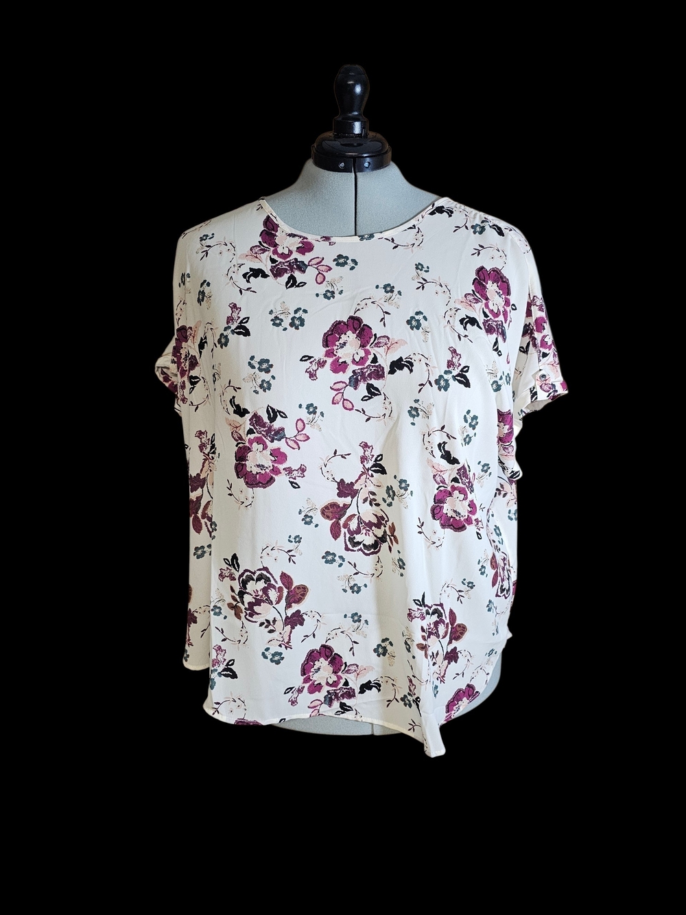 Maurices Cream Blouse with Plum Floral Print